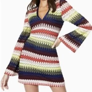 Ramy Brook Jaime Striped Crochet-Lace Dress Sz L